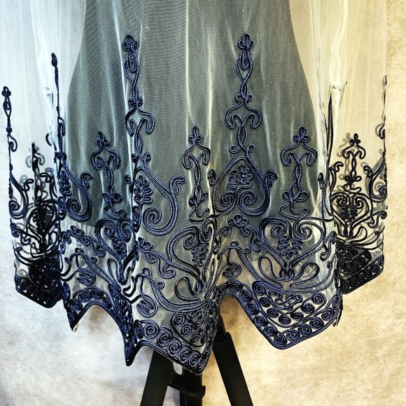 SIMPLY COUTURE Scoop Neck Sheer Crochet Accent Soutache Sequin TunicTop - Picture 3 of 9